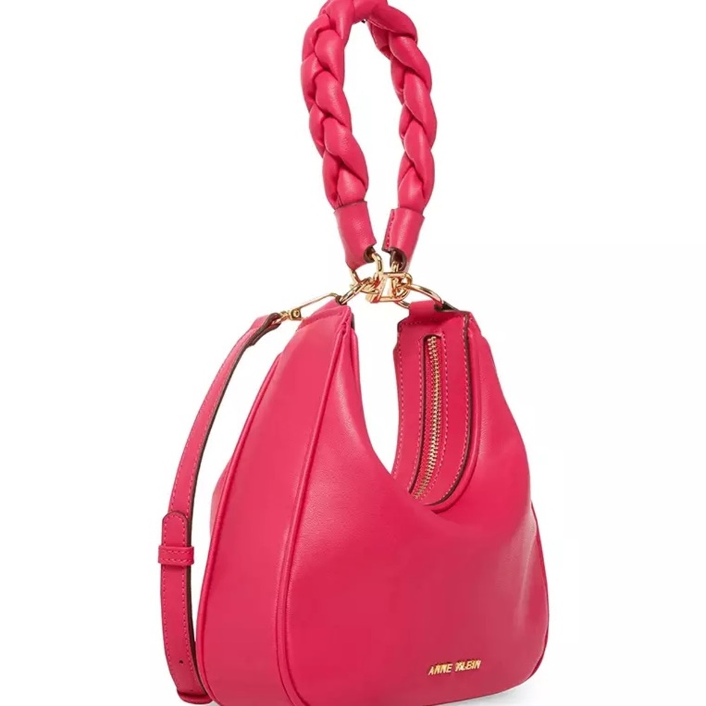 Anne Klein Pink Convertible Shoulder Bag / Women’s Purse With Braided Handle